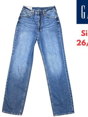 GAP Womens Jeans Sz 26 / 2 High Rise Straight Leg  Blue Denim Stretch Pants $89